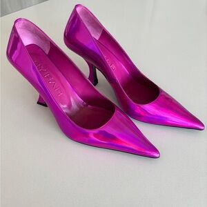 BY FAR Pink Metallic Heels